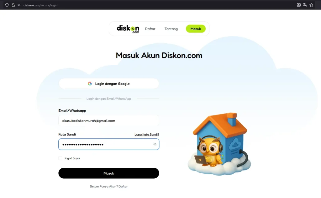 cara login web panel Diskon.com