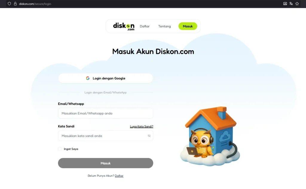 cara login web panel Diskon.com